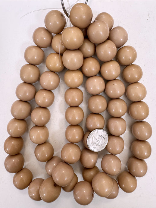 pale dark peach, single color, vintage look resin, 20mm nugget round, 15