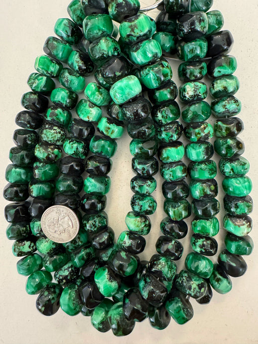 black green white swirl, vintage look resin, 17x11mm nugget hieshi rondelle, 15