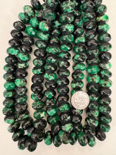 black green white swirl, vintage look resin, 17x11mm nugget rondelle, 15" strand, sold per strand