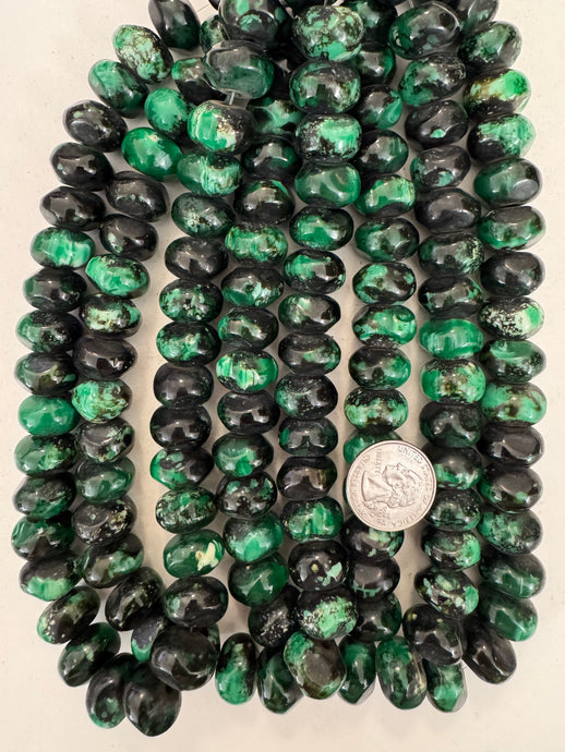 black green white swirl, vintage look resin, 17x11mm nugget rondelle, 15
