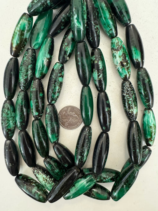 black green white swirl, vintage look resin, 38x13mm bowed tube, 15