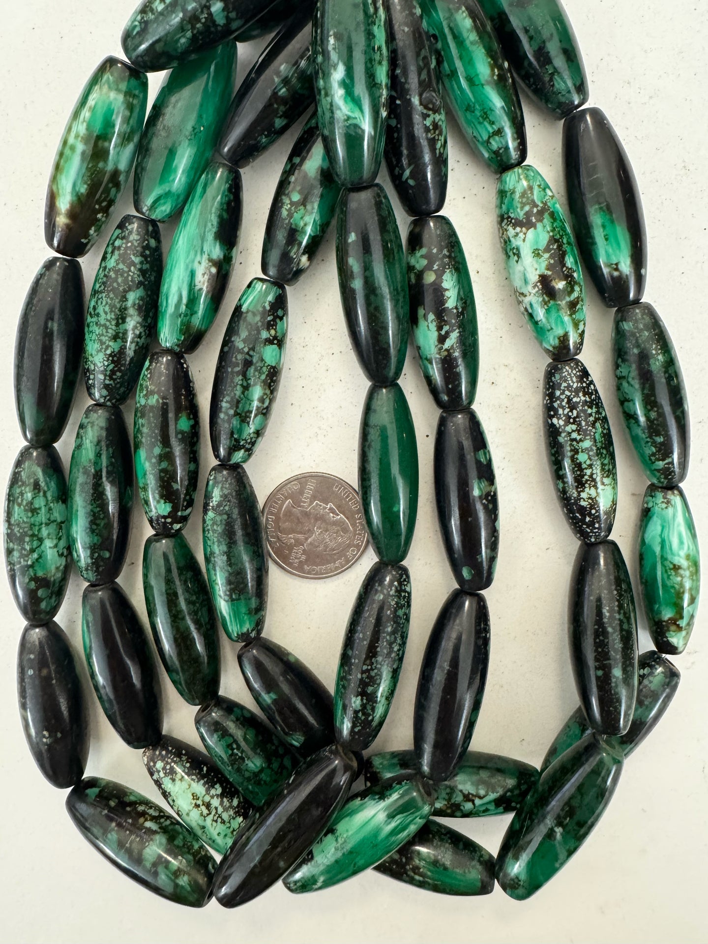 black green white swirl, vintage look resin, 38x13mm bowed tube, 15
