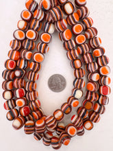 orange black white red stripe, vintage look resin, 15x12mm nugget rondelle, 15" strand, sold per strand