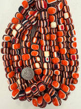 orange black white red stripe, vintage look resin, 18x11mm nugget heishi rondelle, 15" strand, sold per strand