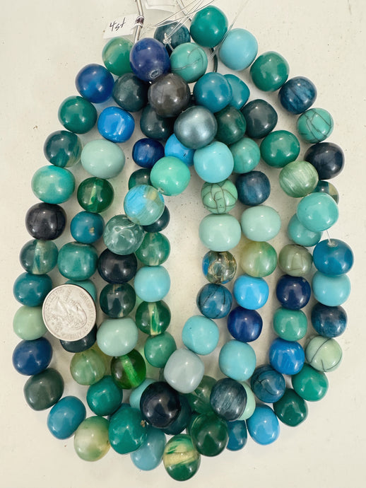 blue multi color mix, vintage look resin, 15-18mm size mix round, 15