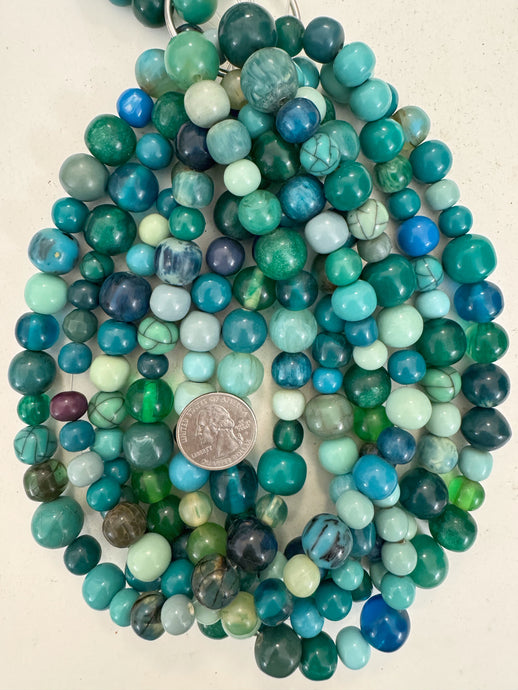 blue multi color mix, vintage look resin, 10-15mm size mix round, 15