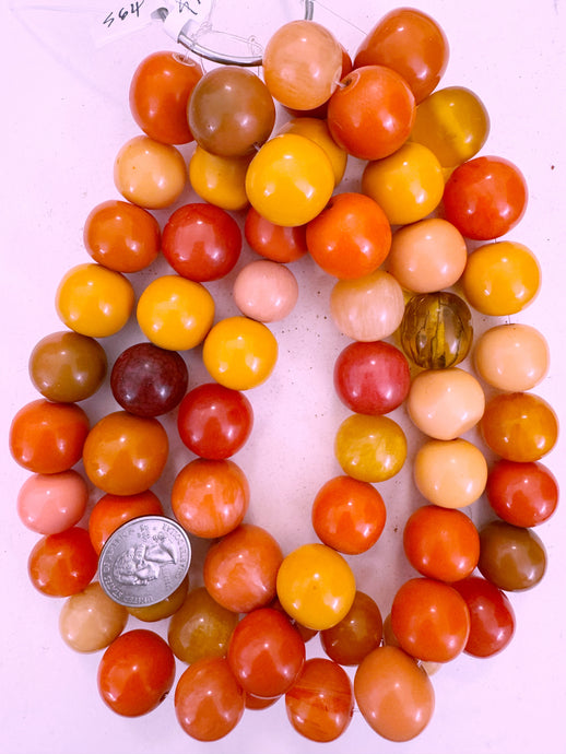 orange multi color mix, vintage look resin, 18-24mm size mix round, 15