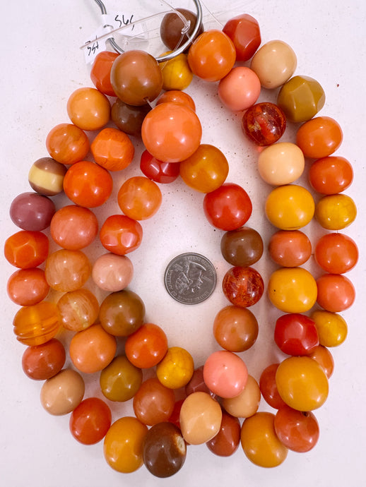 orange multi color mix, vintage look resin, 15-22mm size mix round, 15