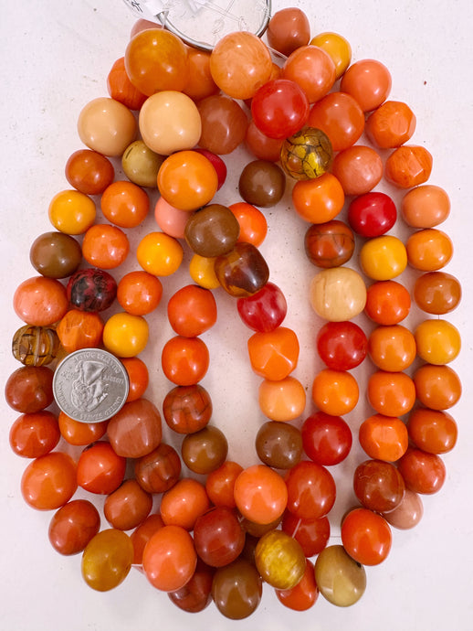 orange multi color mix, vintage look resin, 14-19mm size mix round, 15