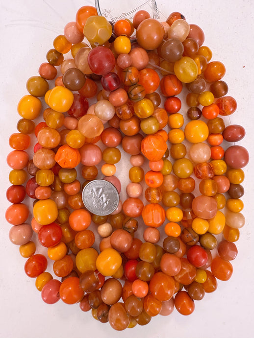 orange multi color mix, vintage look resin, 9-16mm size mix round, 15