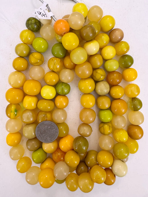 yellow multi color mix, vintage look resin, 15-18mm size mix round, 15