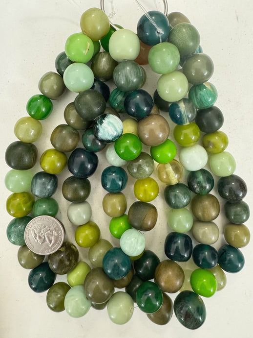 green multi color mix, vintage look resin, 15-18mm size mix round, 15