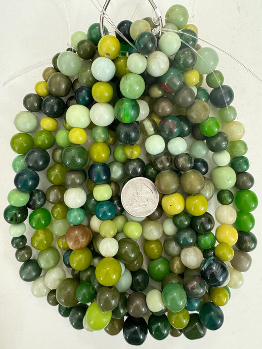 green multi color mix, vintage look resin, 9-17mm size mix round, 15