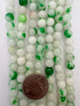 color enhanced quartz: green off white, 8mm round, 15" strand,  SOLD PER STRAND