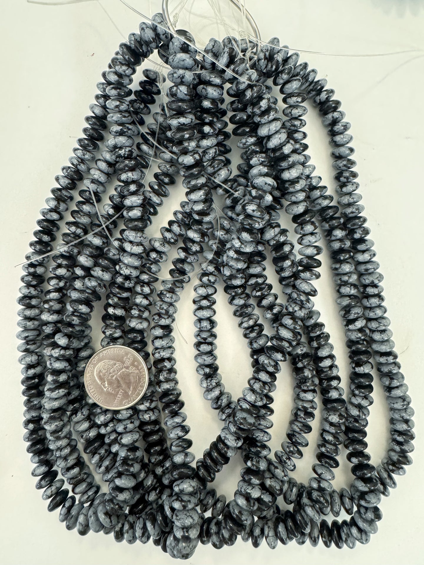 snowflake obsidian, 9x4mm rondelle, 15