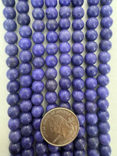 color enhanced magnesite: dark pale blue purple, semi dull finish, 8mm round, 15" strand,  SOLD PER STRAND