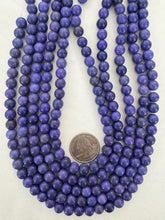 color enhanced magnesite: dark pale blue purple, semi dull finish, 8mm round, 15" strand,  SOLD PER STRAND