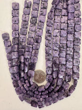 purple enhanced kiwi quartz, 12x12x6mm square, 15" strand, sold per strand