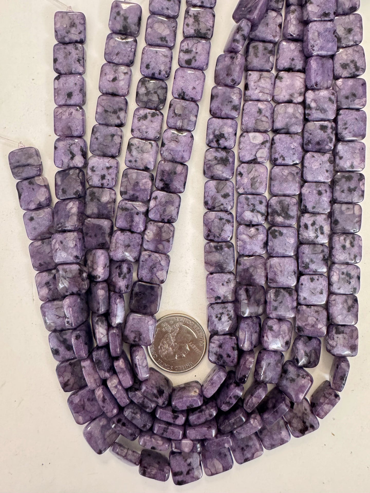 purple enhanced kiwi quartz, 12x12x6mm square, 15