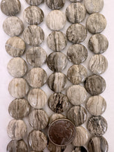 silver leaf jasper, 18x18x6mm coin, 15" strand,  SOLD PER STRAND