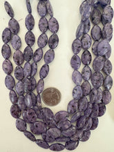 purple enhanced kiwi quartz, 19x13x6mm horse eye, 15" strand, sold per strand