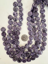 purple enhanced kiwi quartz, 16x16x5mm coin, 15" strand, sold per strand