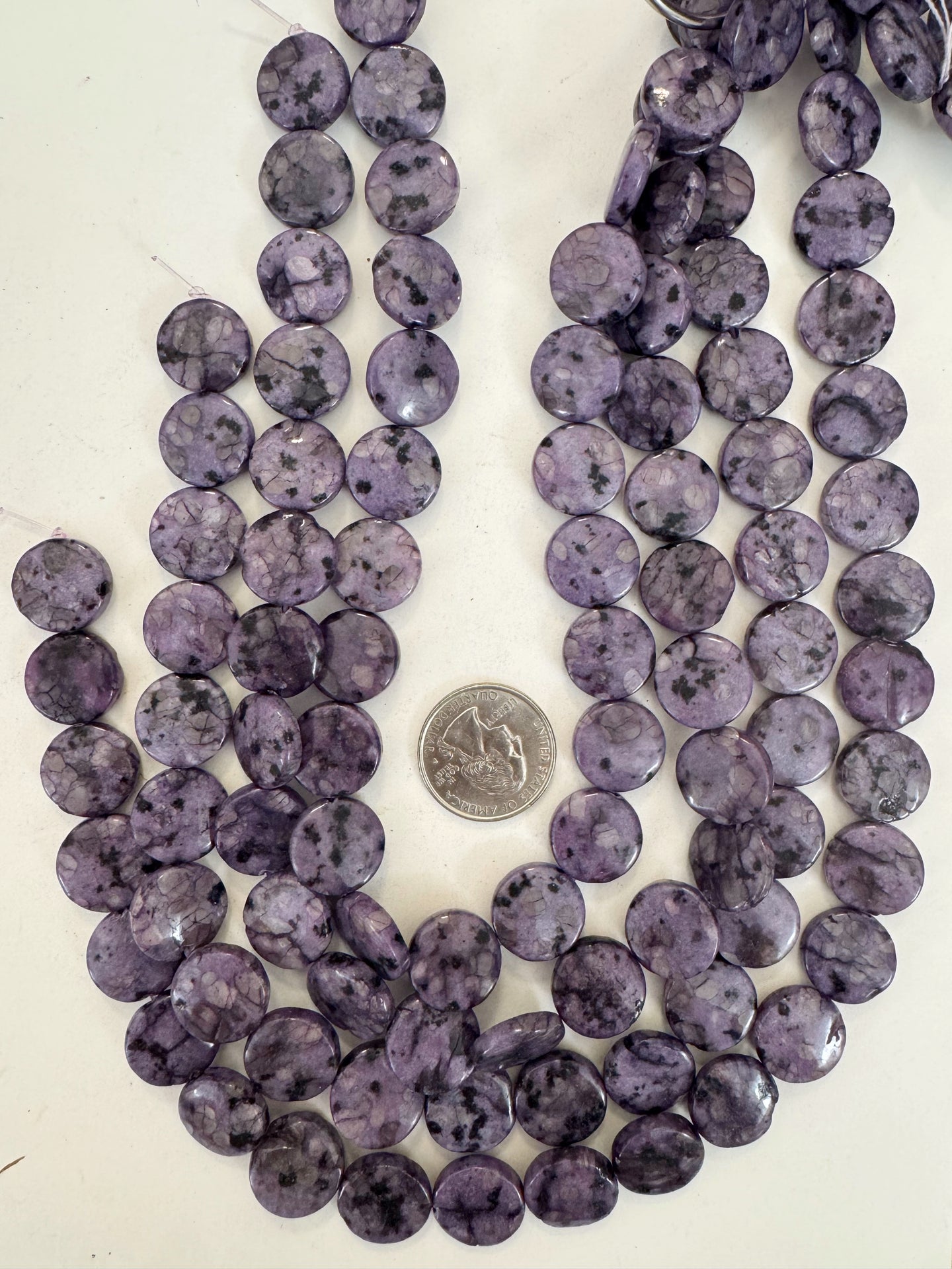 purple enhanced kiwi quartz, 16x16x5mm coin, 15