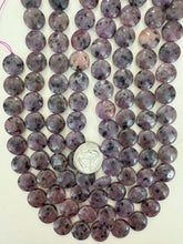 purple enhanced kiwi quartz, 15x15x6mm coin, 15" strand, sold per strand