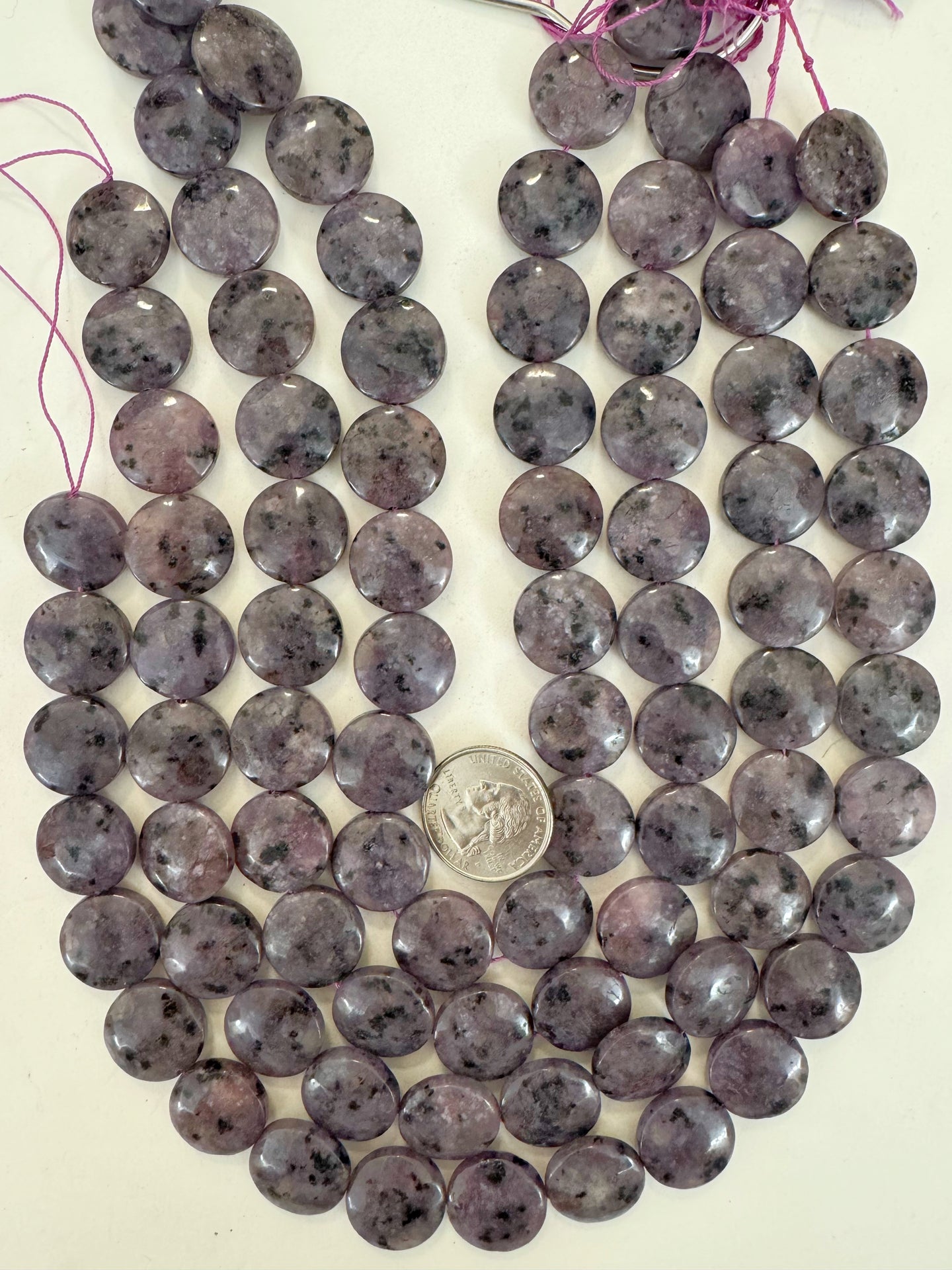 purple enhanced kiwi quartz, 18x18x7mm coin, 15