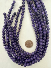 color enhanced serpentine: dark royal purple, 8mm round, 15" strand,  SOLD PER STRAND