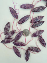 purple color enhanced lotus jasper, 44x15x8mm rectangle , approx 9pc strand, sold per strand