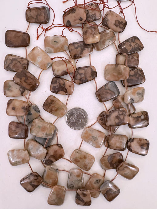 red brown jasper, 26x17x6mm trapezoid pendant , approx 16pc strand, sold per strand (batch 1)