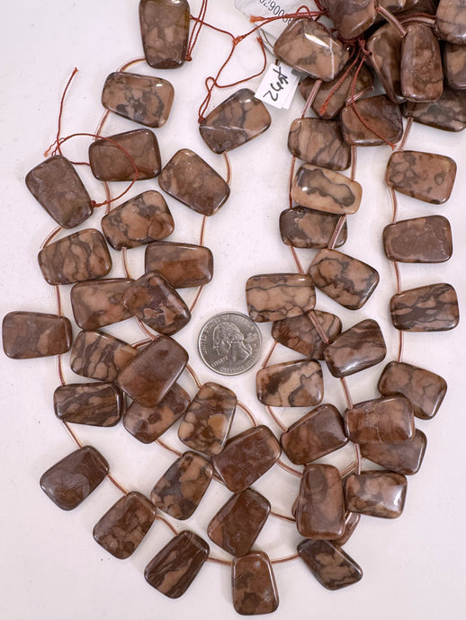 red brown jasper, 26x17x6mm trapezoid pendant , approx 16pc strand, sold per strand (batch 2)