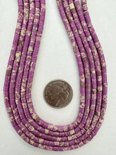 color enhanced impression jasper: dark pale red purple, 4mm heishi rondelle, 15" strand, SOLD PER STRAND