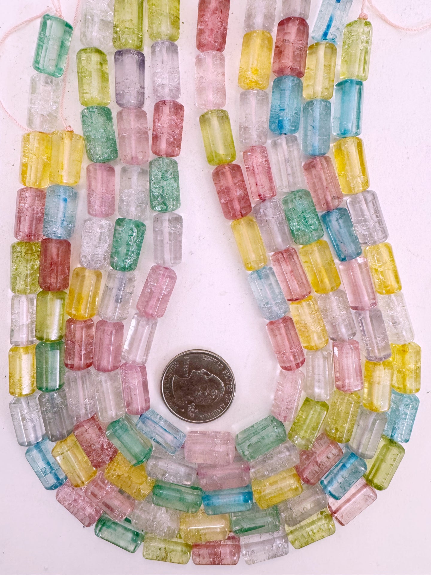 rainbow color enhanced crackle look quartz, 16x8mm faceted tube, 15
