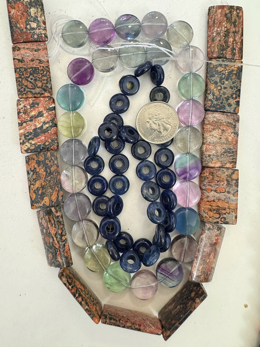 fluorite red leopard skin jasper blue enhanced howlite, 11-30mm shape mix, 15