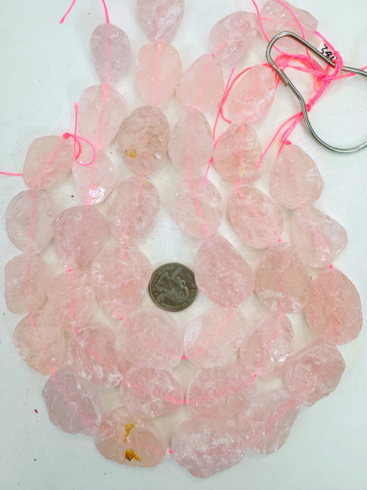 raw rose quartz, 27-35mm pear teardrop, 15