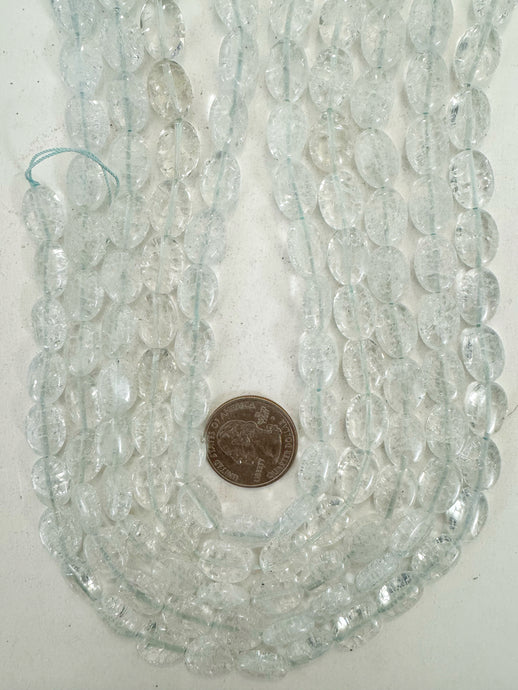 very light aqua blue color enhanced crackle look quartz, 14x10x6mm oval, 15