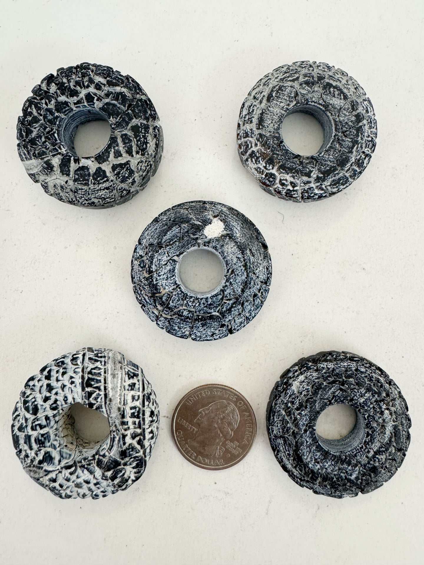 matte black and white color enhanced crab agate, 37mm thick donut, 15