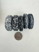 matte black and white color enhanced crab agate, 37mm thick donut, 15" strand, 5 donut lot