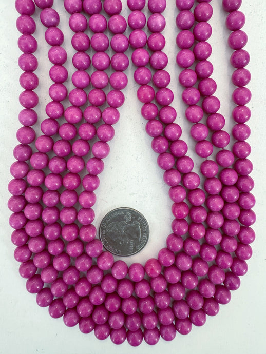 dark hot pink color enhanced quartz, 8mm round, 15