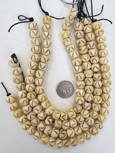 off white brown, carved zig zag lines motif, vintage stock bone, 12x10mm rondelle, 11.5" strand, SOLD PER STRAND