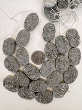 dark gray enhanced top side druzy quartz, 30x22mm oval, 8" strand, sold per strand