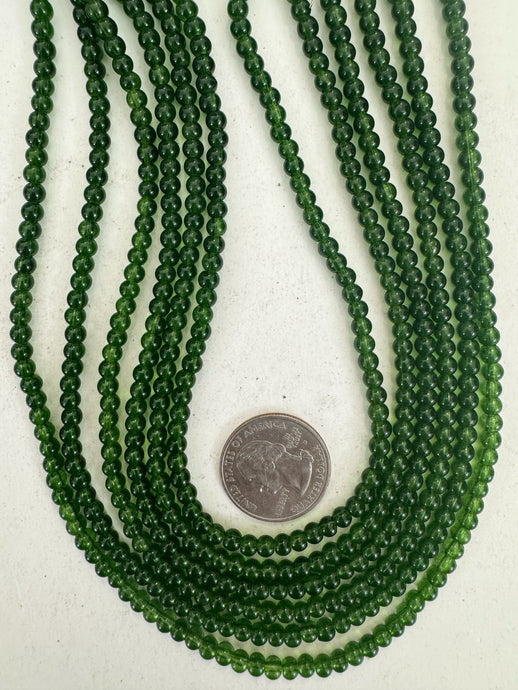 jade green, vintage look glass, 4mm round, 15