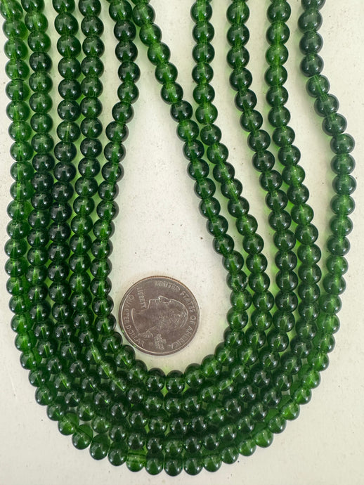 jade green, vintage look glass, 6mm round, 15
