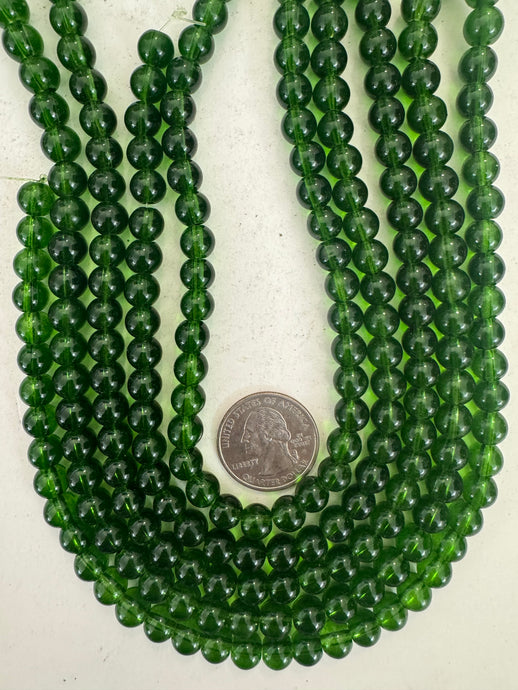 jade green, vintage look glass, 8mm round, 15