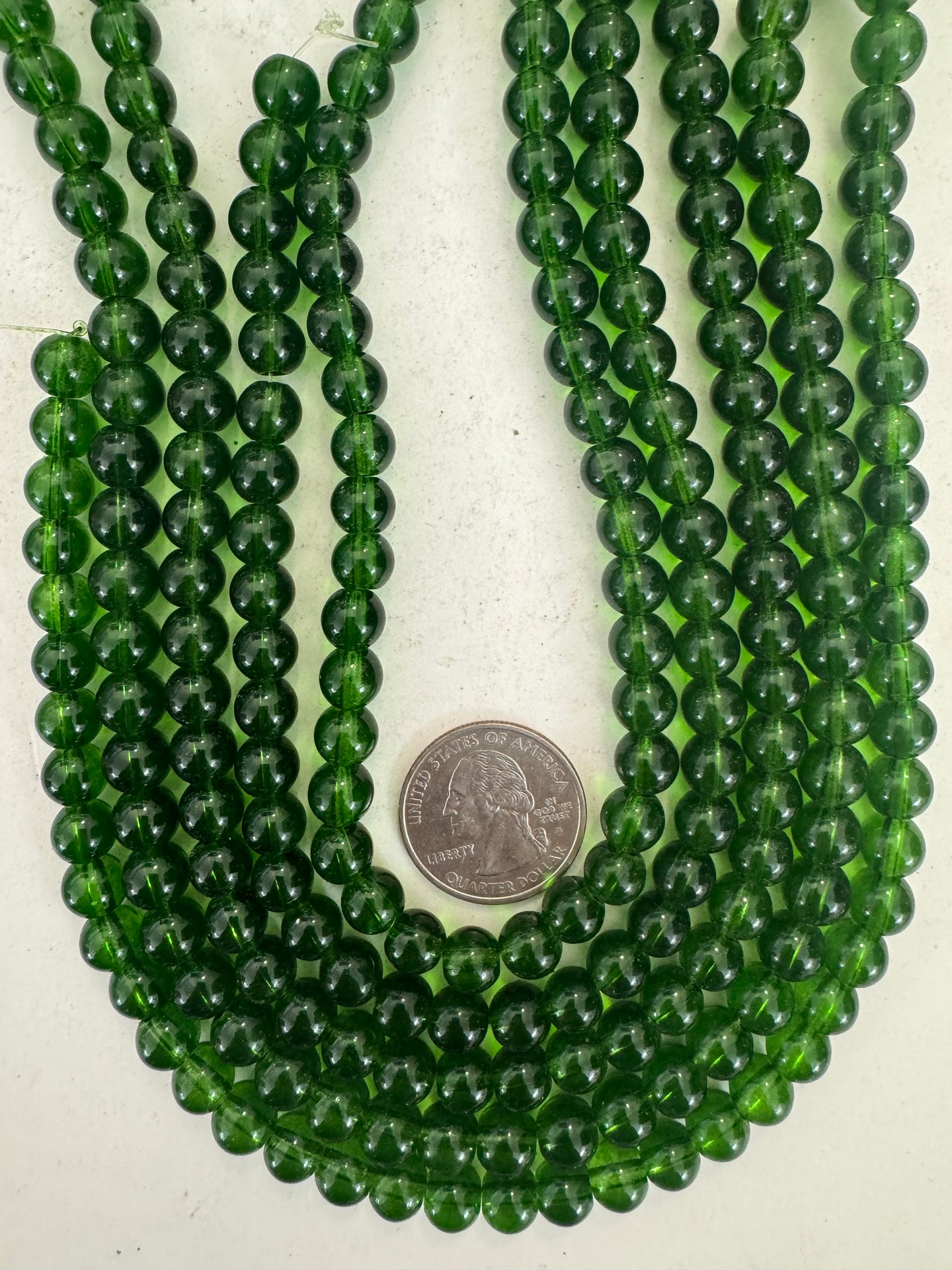 jade green, vintage look glass, 8mm round, 15