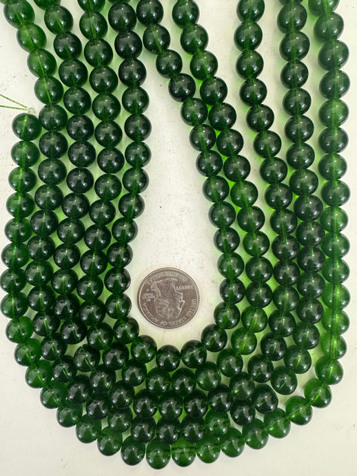 jade green, vintage look glass, 10mm round, 15
