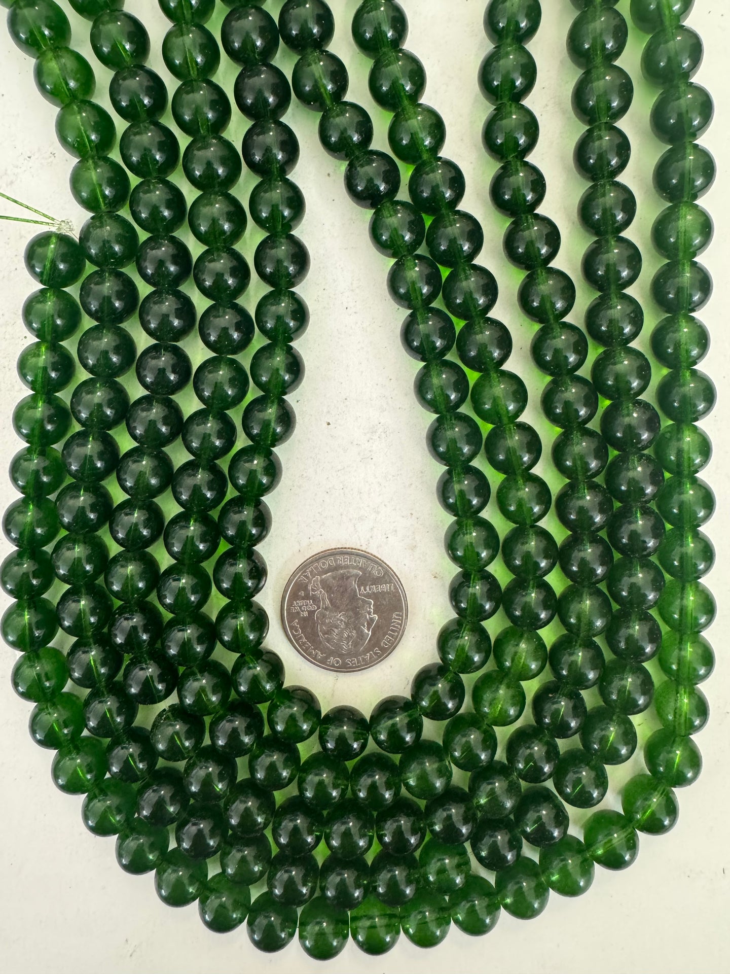 jade green, vintage look glass, 10mm round, 15