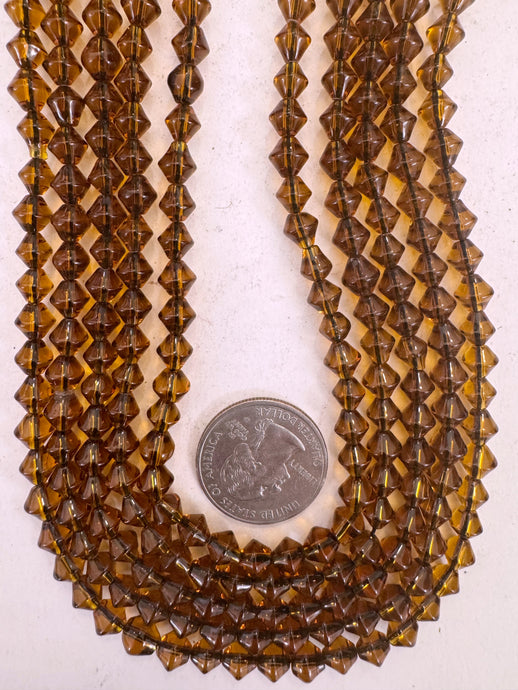 dark red golden amber brown, vintage look glass, 6mm bicone, 15